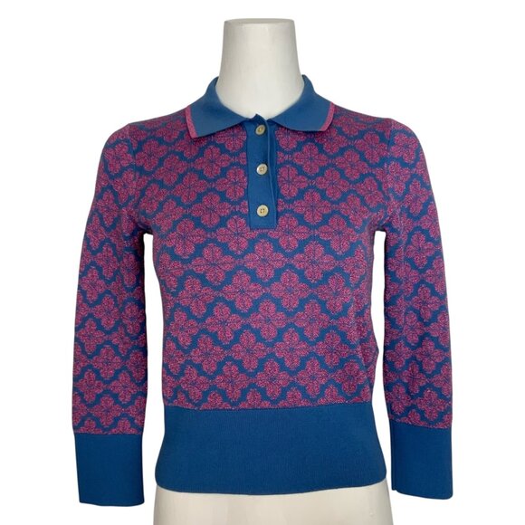 Kate Spade Spade Flower Polo Sweater XS Vibrant Blue Pink - Picture 1 of 14
